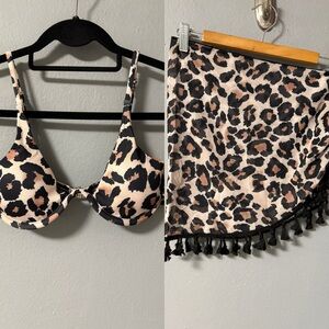 NWOT Leopard Print Bikini Top and Coverup Set. Size Small